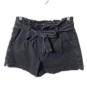 AMERICAN EAGLE Paper Bag Belted Waist Black Wash Mom Shorts Women's Size 4